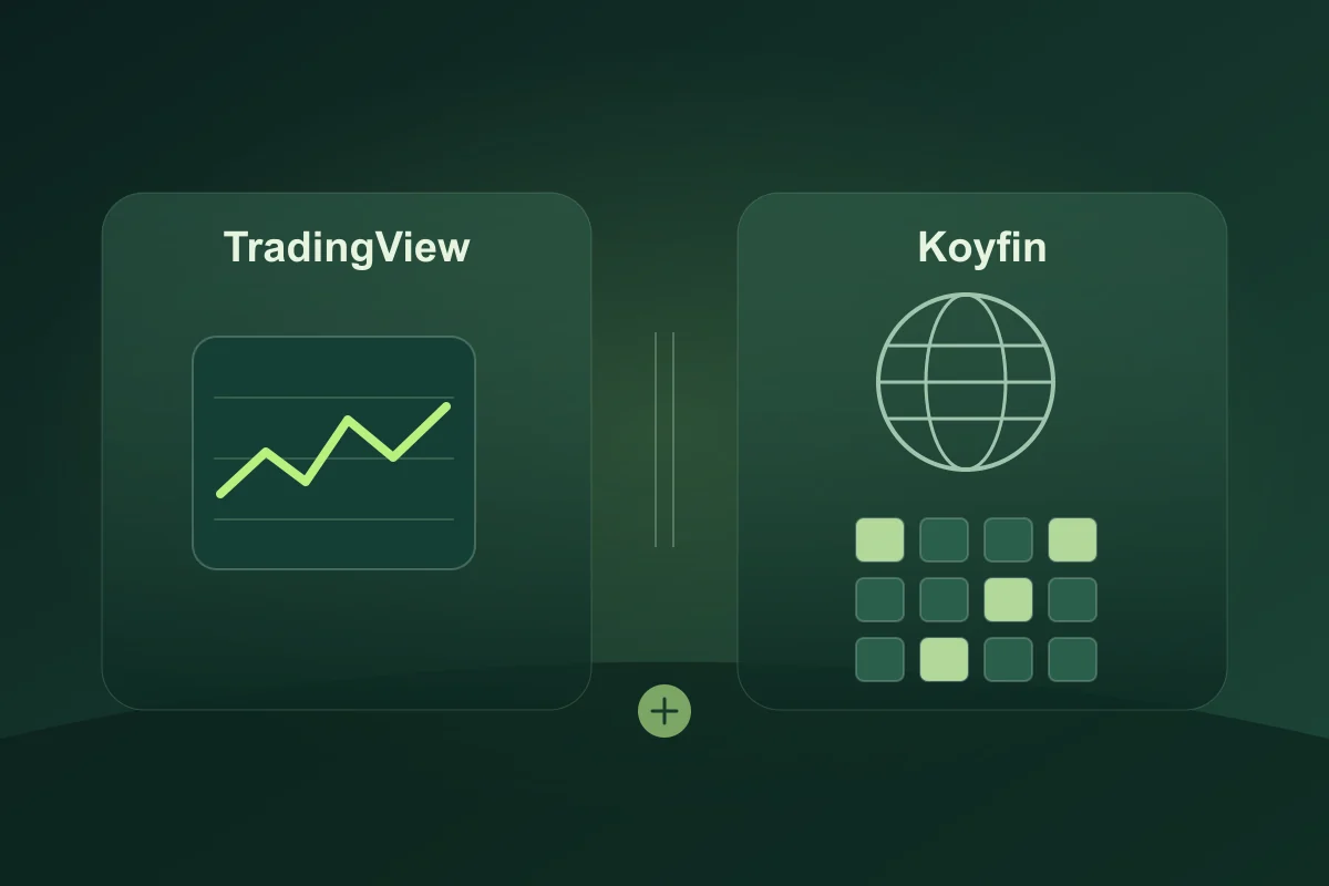 גרף בקו לצד TradingView, וגלובוס ורשת משבצות לצד Koyfin